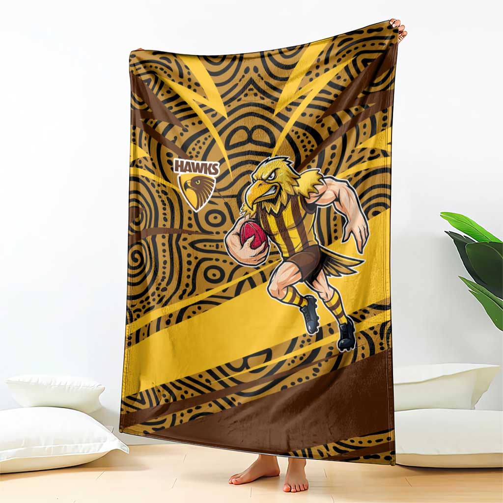 Hawthorn Hawks Australian Football Blanket Fierce Bird Mascot With Indigenous Pattern Art