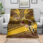 Hawthorn Hawks Australian Football Blanket Fierce Bird Mascot With Indigenous Pattern Art