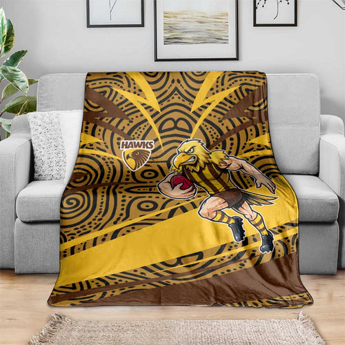 Hawthorn Hawks Australian Football Blanket Fierce Bird Mascot With Indigenous Pattern Art