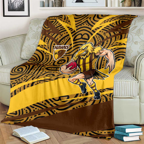 Hawthorn Hawks Australian Football Blanket Fierce Bird Mascot With Indigenous Pattern Art