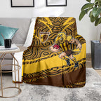 Hawthorn Hawks Australian Football Blanket Fierce Bird Mascot With Indigenous Pattern Art