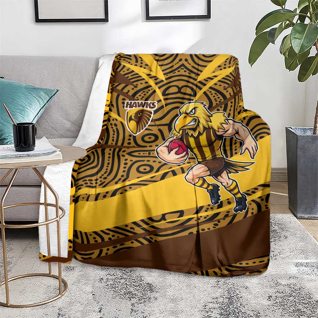 Hawthorn Hawks Australian Football Blanket Fierce Bird Mascot With Indigenous Pattern Art