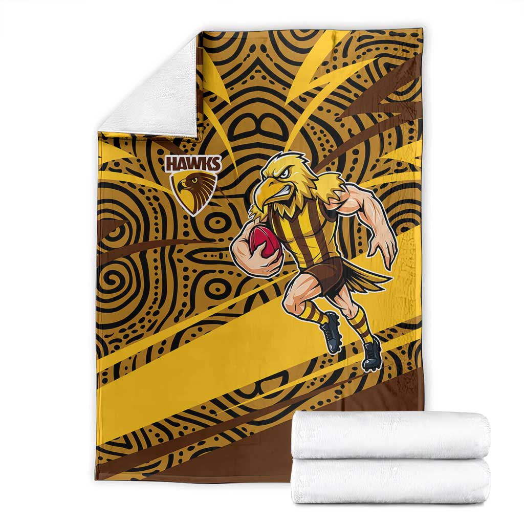 Hawthorn Hawks Australian Football Blanket Fierce Bird Mascot With Indigenous Pattern Art