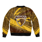 Hawthorn Hawks Australian Football Bomber Jacket Fierce Bird Mascot With Indigenous Pattern Art
