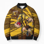 Hawthorn Hawks Australian Football Bomber Puffer Jacket Fierce Bird Mascot With Indigenous Pattern Art