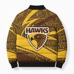 Hawthorn Hawks Australian Football Bomber Puffer Jacket Fierce Bird Mascot With Indigenous Pattern Art