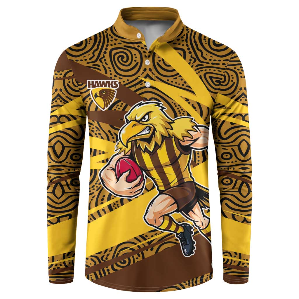 Hawthorn Hawks Australian Football Button Sweatshirt Fierce Bird Mascot With Indigenous Pattern Art
