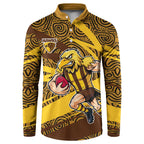 Hawthorn Hawks Australian Football Button Sweatshirt Fierce Bird Mascot With Indigenous Pattern Art