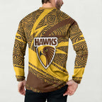 Hawthorn Hawks Australian Football Button Sweatshirt Fierce Bird Mascot With Indigenous Pattern Art