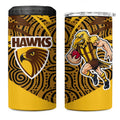 Hawthorn Hawks Australian Football 4 in 1 Can Cooler Tumbler Fierce Bird Mascot With Indigenous Pattern Art