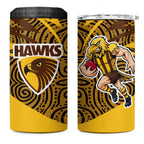 Hawthorn Hawks Australian Football 4 in 1 Can Cooler Tumbler Fierce Bird Mascot With Indigenous Pattern Art