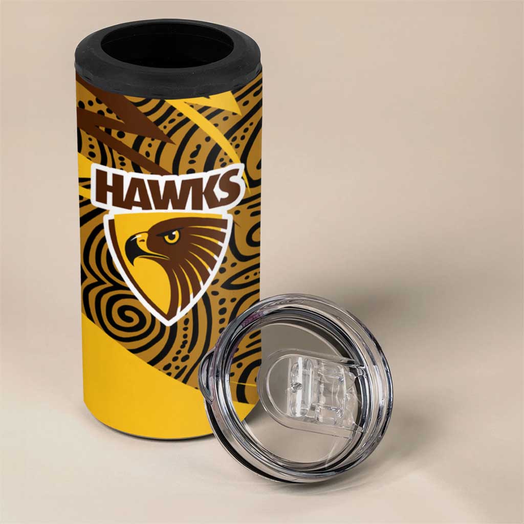Hawthorn Hawks Australian Football 4 in 1 Can Cooler Tumbler Fierce Bird Mascot With Indigenous Pattern Art