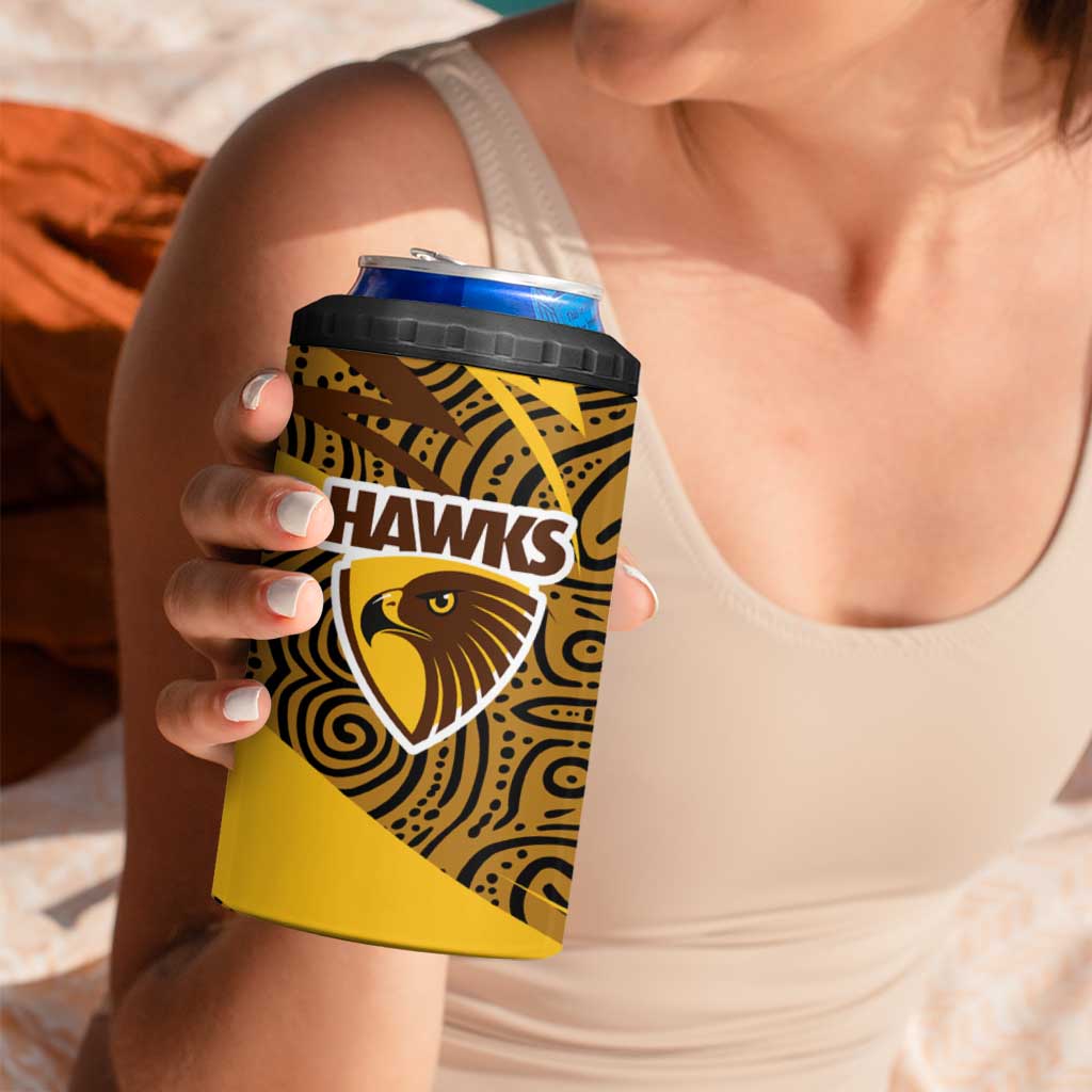 Hawthorn Hawks Australian Football 4 in 1 Can Cooler Tumbler Fierce Bird Mascot With Indigenous Pattern Art