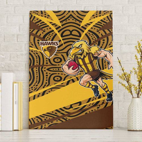Hawthorn Hawks Australian Football Canvas Wall Art Fierce Bird Mascot With Indigenous Pattern Art