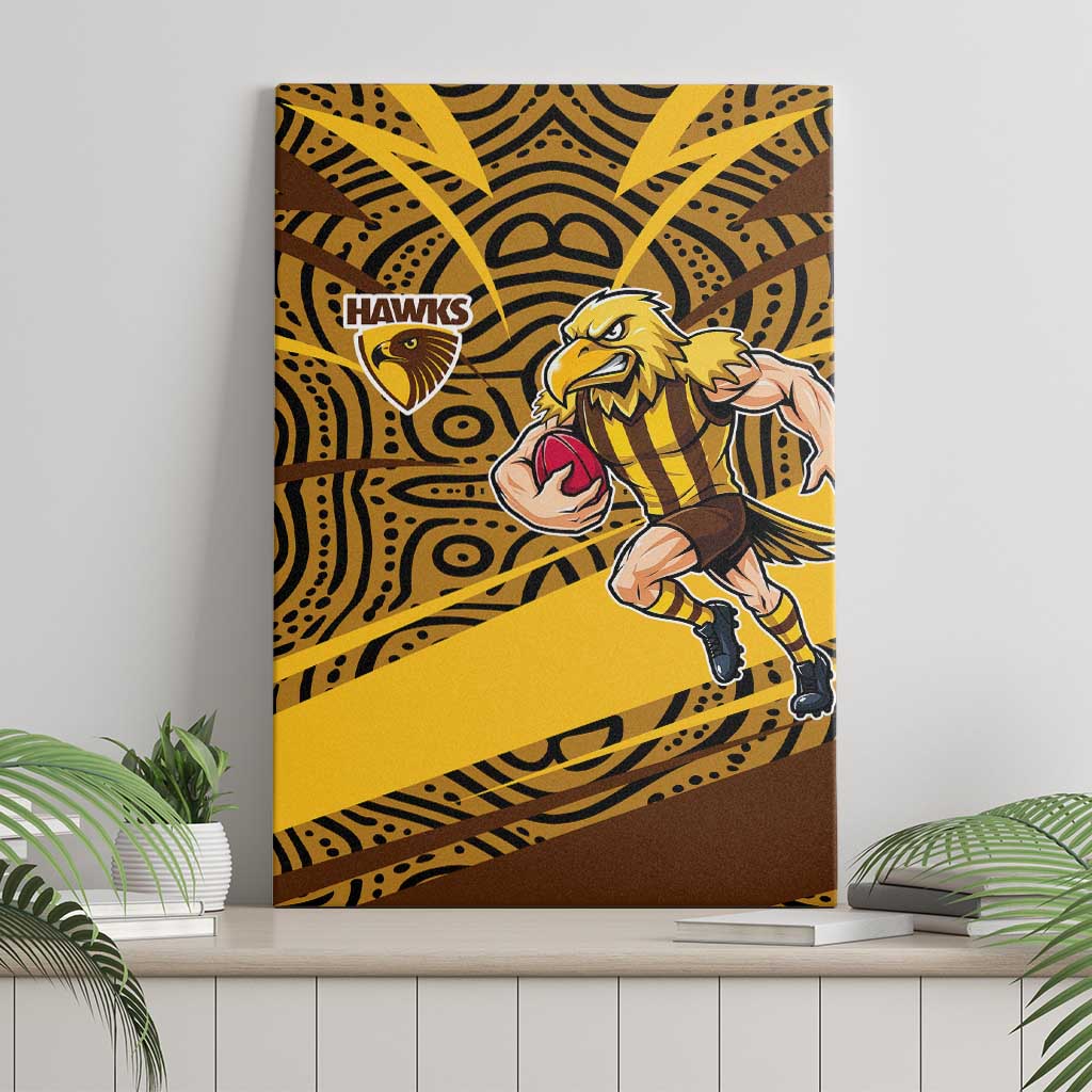 Hawthorn Hawks Australian Football Canvas Wall Art Fierce Bird Mascot With Indigenous Pattern Art