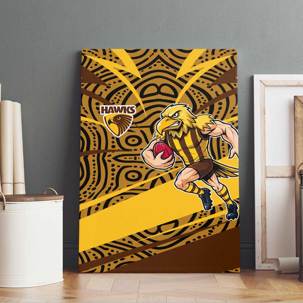 Hawthorn Hawks Australian Football Canvas Wall Art Fierce Bird Mascot With Indigenous Pattern Art