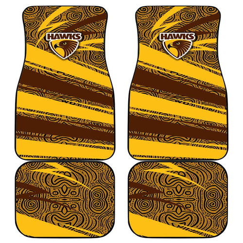 Hawthorn Hawks Australian Football Car Mats Fierce Bird Mascot With Indigenous Pattern Art
