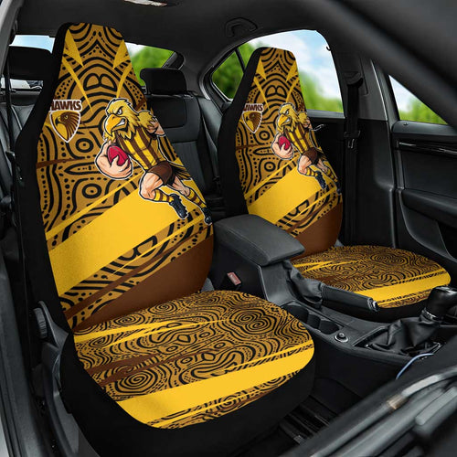 Hawthorn Hawks Australian Football Car Seat Cover Fierce Bird Mascot With Indigenous Pattern Art
