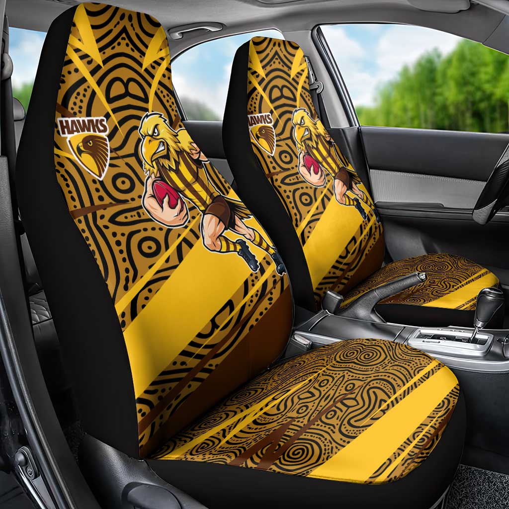 Hawthorn Hawks Australian Football Car Seat Cover Fierce Bird Mascot With Indigenous Pattern Art