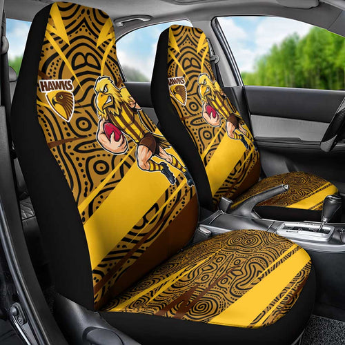 Hawthorn Hawks Australian Football Car Seat Cover Fierce Bird Mascot With Indigenous Pattern Art