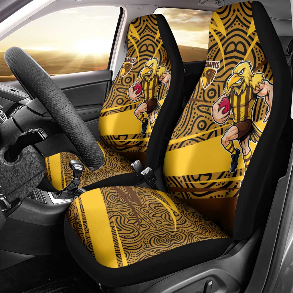 Hawthorn Hawks Australian Football Car Seat Cover Fierce Bird Mascot With Indigenous Pattern Art