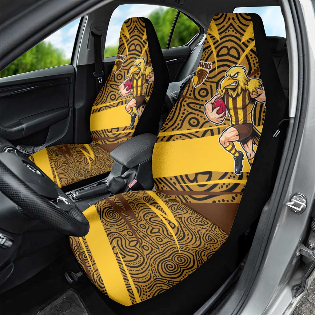Hawthorn Hawks Australian Football Car Seat Cover Fierce Bird Mascot With Indigenous Pattern Art