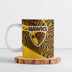 Hawthorn Hawks Australian Football Ceramic Mug Fierce Bird Mascot With Indigenous Pattern Art