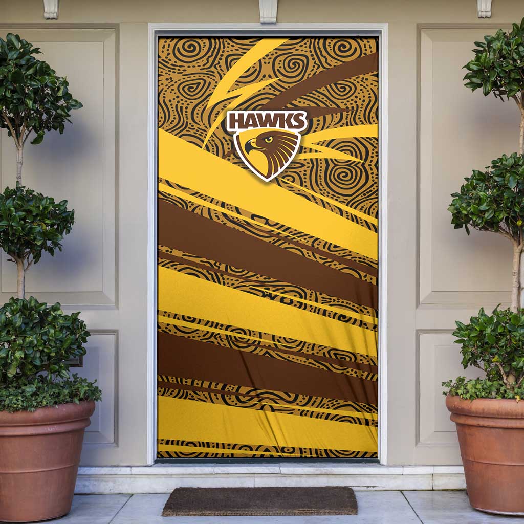 Hawthorn Hawks Australian Football Door Cover Fierce Bird Mascot With Indigenous Pattern Art