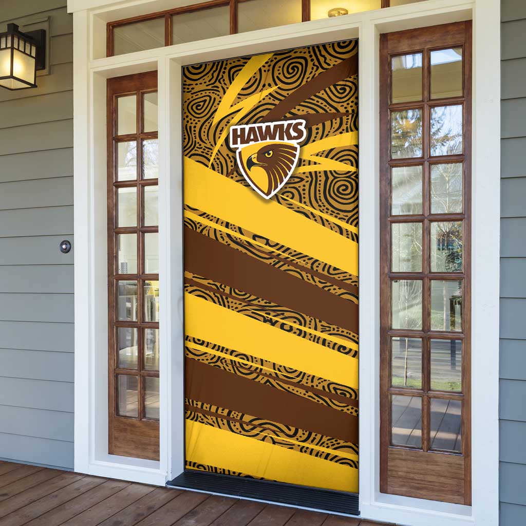 Hawthorn Hawks Australian Football Door Cover Fierce Bird Mascot With Indigenous Pattern Art