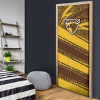 Hawthorn Hawks Australian Football Door Cover Fierce Bird Mascot With Indigenous Pattern Art