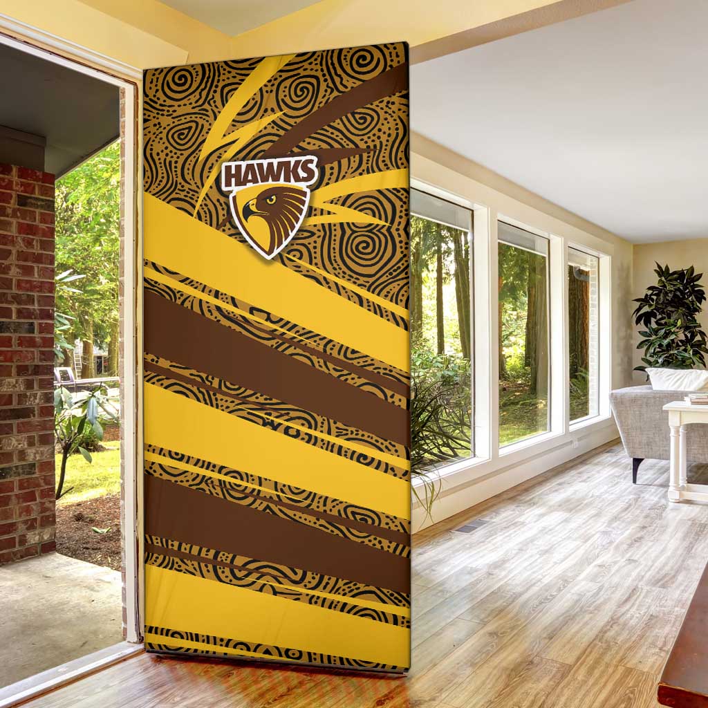 Hawthorn Hawks Australian Football Door Cover Fierce Bird Mascot With Indigenous Pattern Art