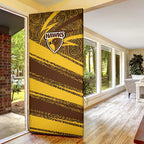 Hawthorn Hawks Australian Football Door Cover Fierce Bird Mascot With Indigenous Pattern Art