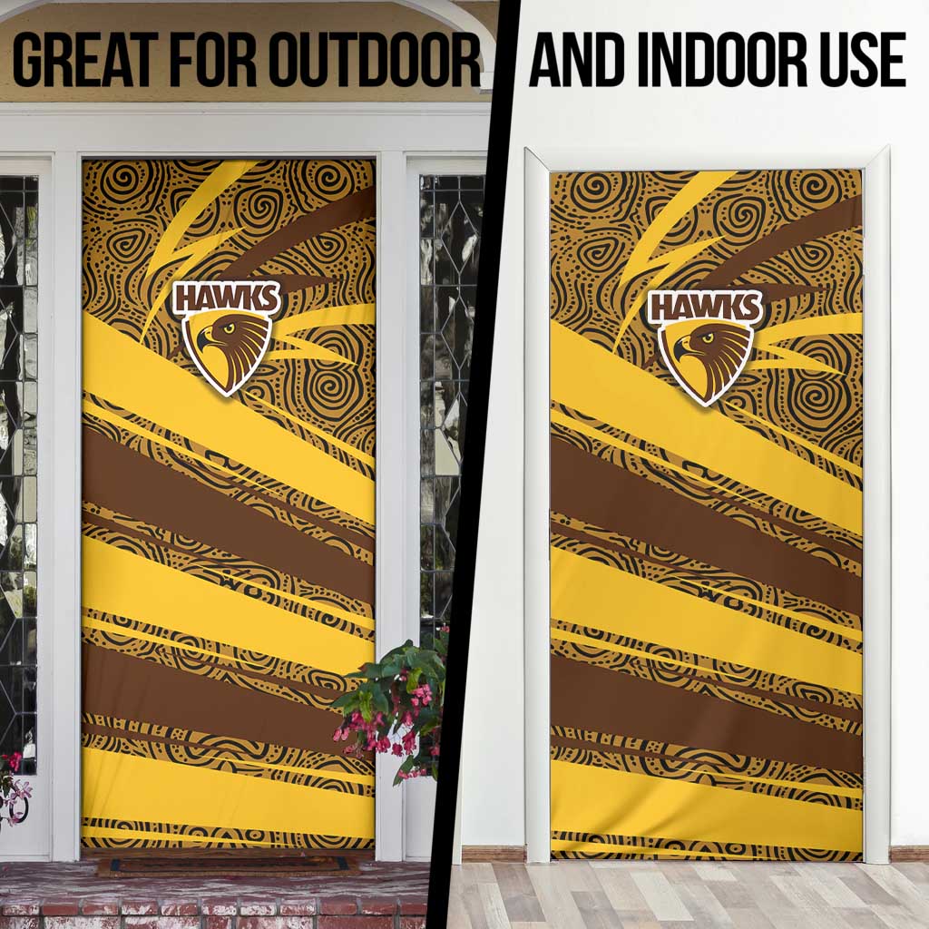 Hawthorn Hawks Australian Football Door Cover Fierce Bird Mascot With Indigenous Pattern Art