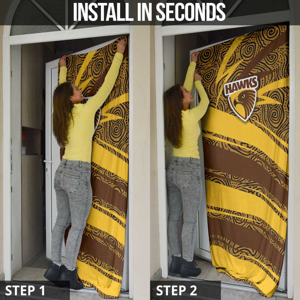 Hawthorn Hawks Australian Football Door Cover Fierce Bird Mascot With Indigenous Pattern Art