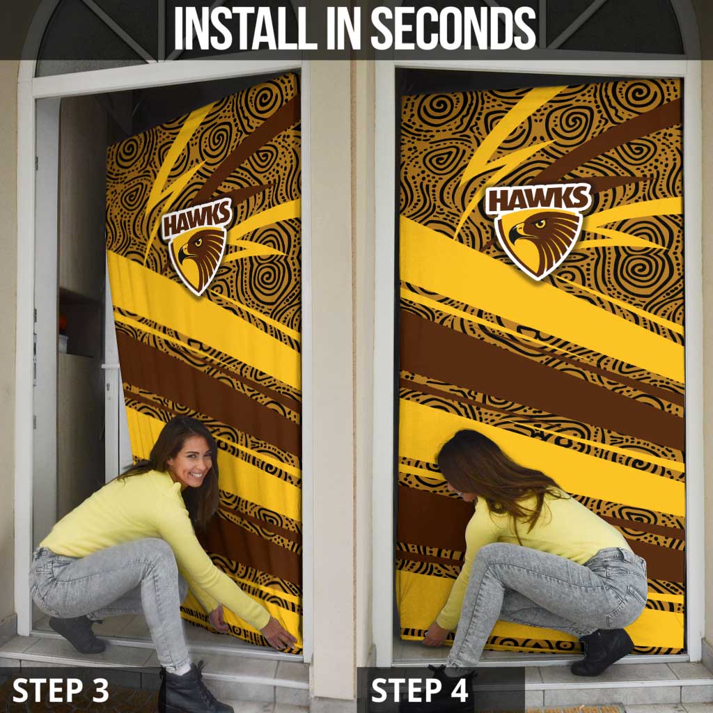 Hawthorn Hawks Australian Football Door Cover Fierce Bird Mascot With Indigenous Pattern Art