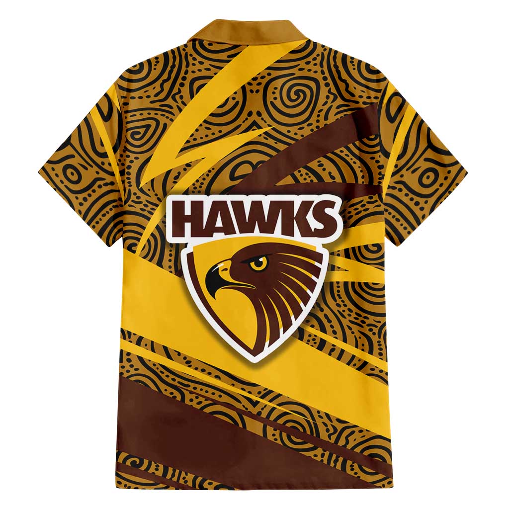Hawthorn Hawks Australian Football Family Matching Mermaid Dress and Hawaiian Shirt Fierce Bird Mascot With Indigenous Pattern Art