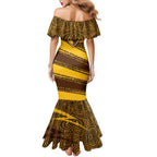 Hawthorn Hawks Australian Football Family Matching Mermaid Dress and Hawaiian Shirt Fierce Bird Mascot With Indigenous Pattern Art