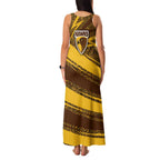 Hawthorn Hawks Australian Football Family Matching Tank Maxi Dress and Hawaiian Shirt Fierce Bird Mascot With Indigenous Pattern Art