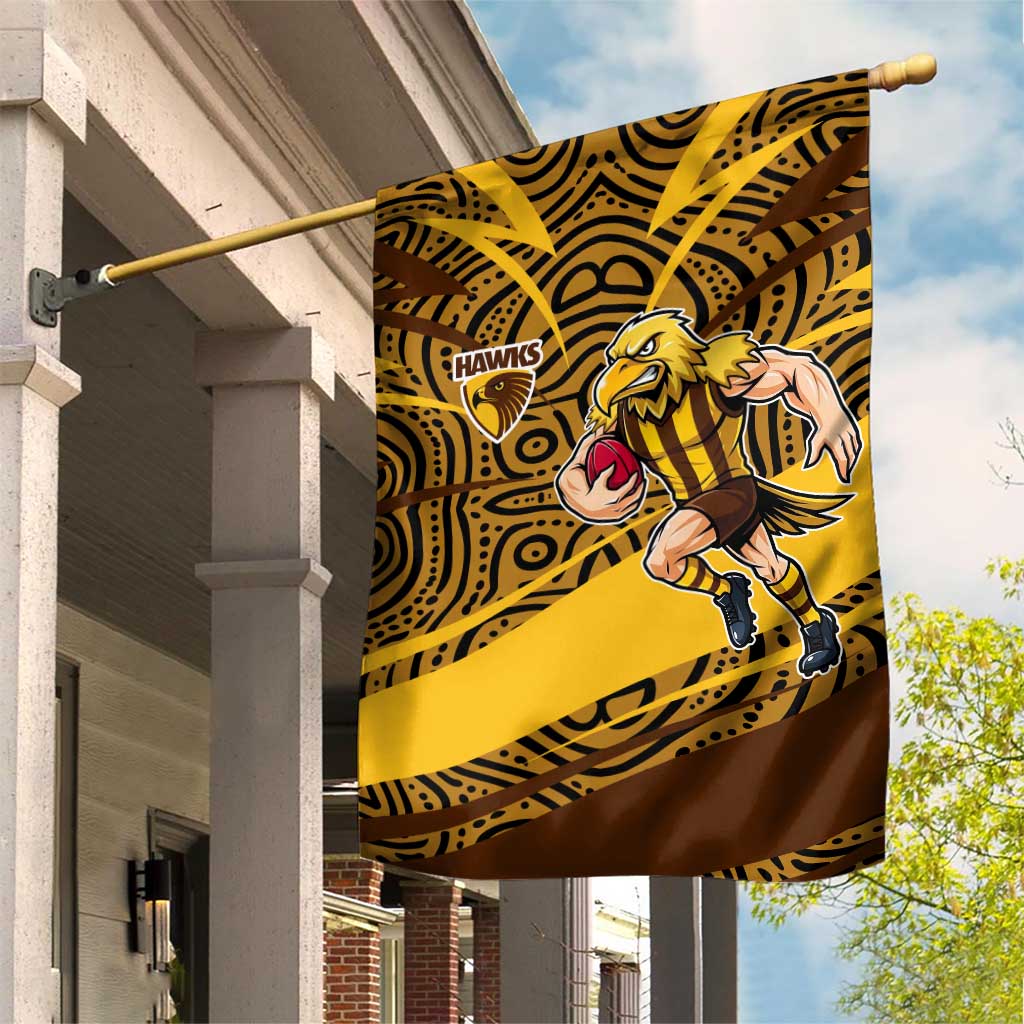 Hawthorn Hawks Australian Football Garden Flag Fierce Bird Mascot With Indigenous Pattern Art