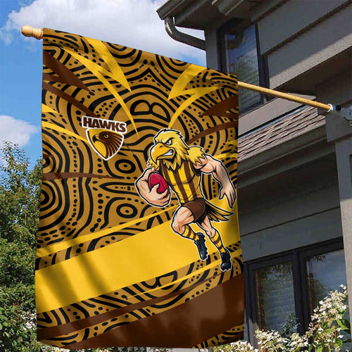 Hawthorn Hawks Australian Football Garden Flag Fierce Bird Mascot With Indigenous Pattern Art