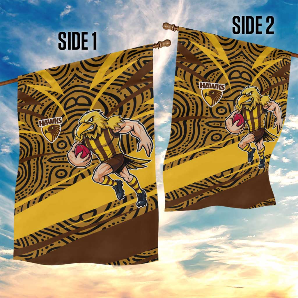 Hawthorn Hawks Australian Football Garden Flag Fierce Bird Mascot With Indigenous Pattern Art