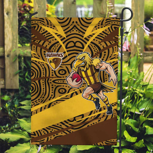 Hawthorn Hawks Australian Football Garden Flag Fierce Bird Mascot With Indigenous Pattern Art