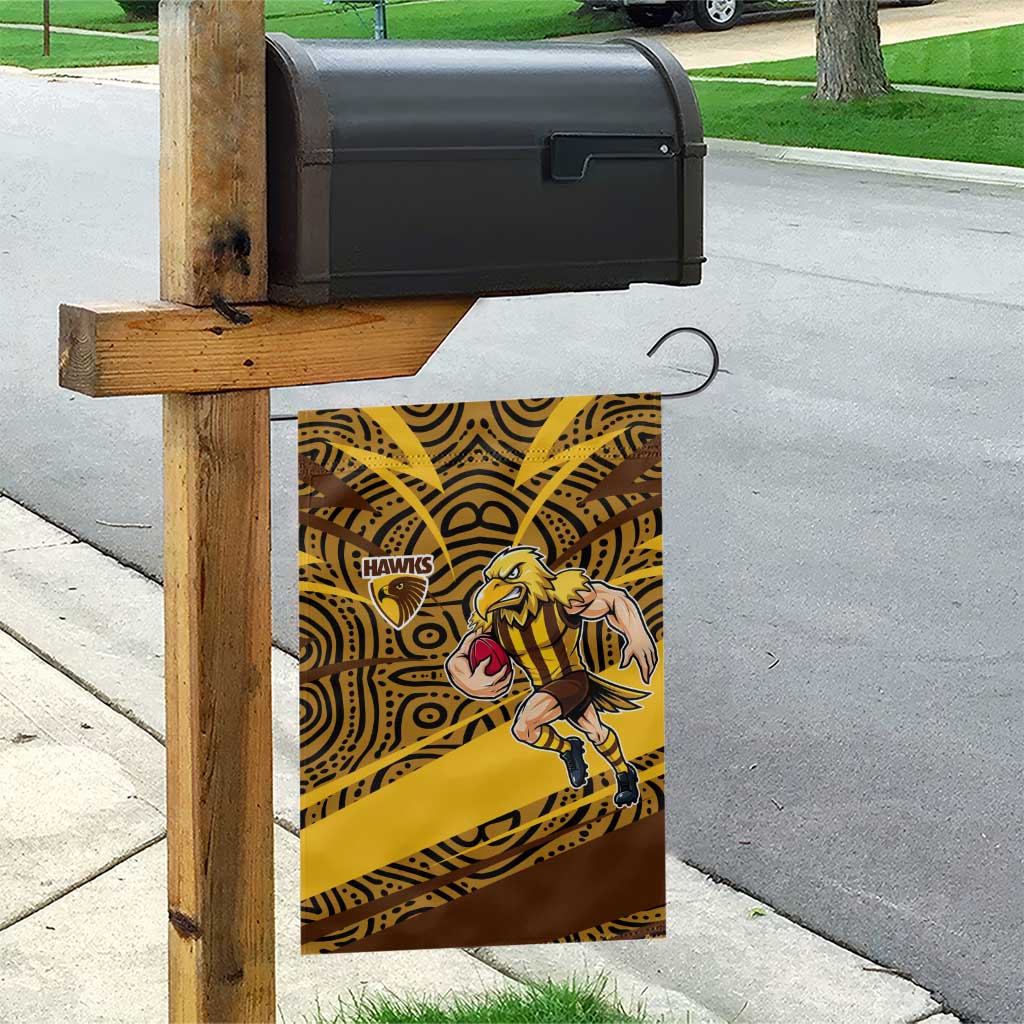 Hawthorn Hawks Australian Football Garden Flag Fierce Bird Mascot With Indigenous Pattern Art