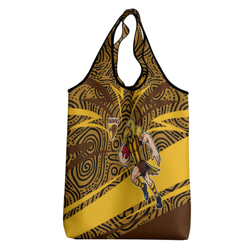 Hawthorn Hawks Australian Football Grocery Bag Fierce Bird Mascot With Indigenous Pattern Art