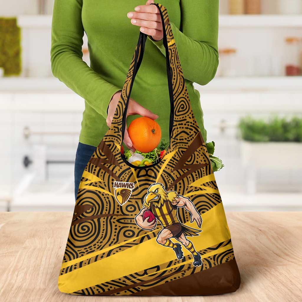 Hawthorn Hawks Australian Football Grocery Bag Fierce Bird Mascot With Indigenous Pattern Art
