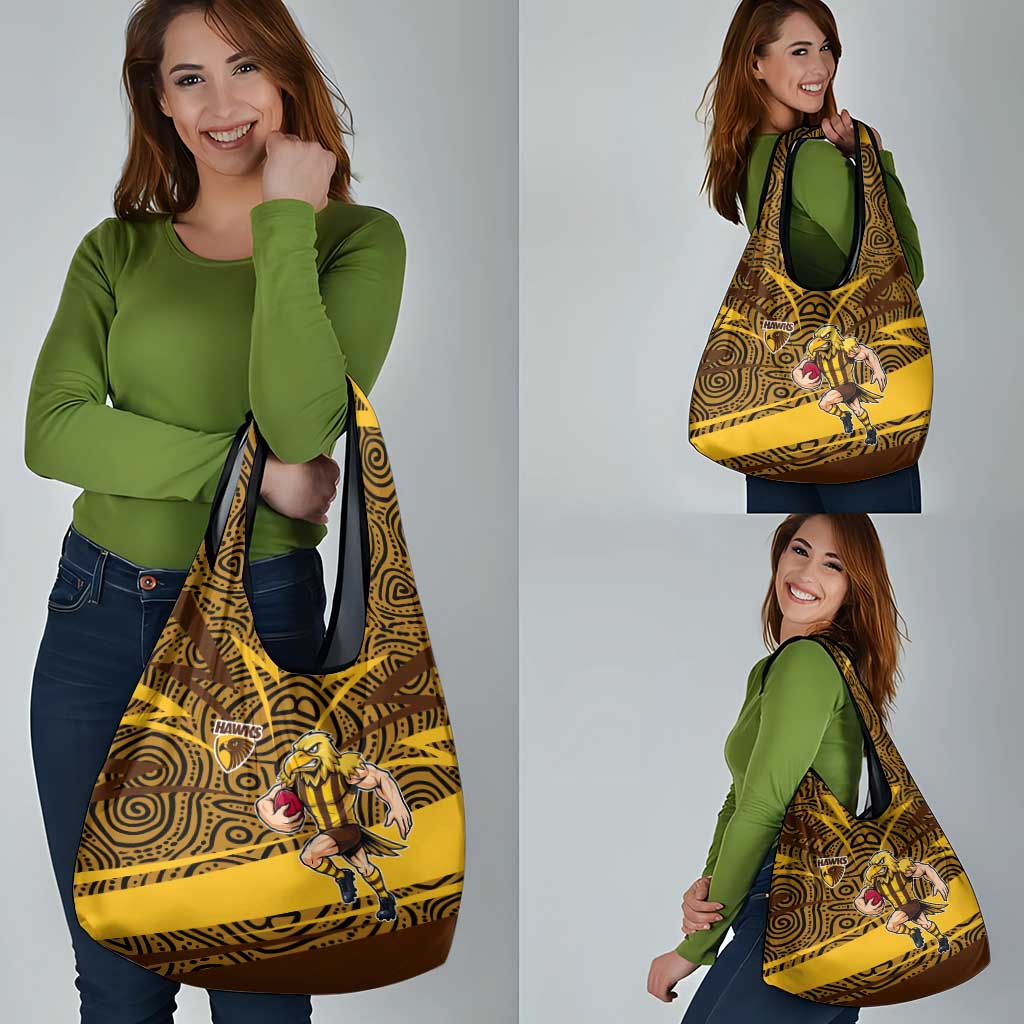 Hawthorn Hawks Australian Football Grocery Bag Fierce Bird Mascot With Indigenous Pattern Art