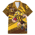 Hawthorn Hawks Australian Football Hawaiian Shirt Fierce Bird Mascot With Indigenous Pattern Art
