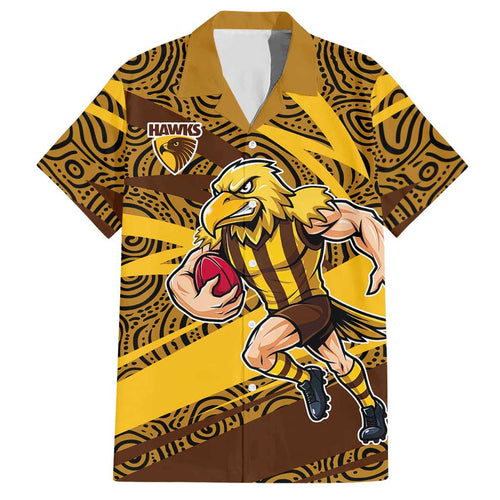 Hawthorn Hawks Australian Football Hawaiian Shirt Fierce Bird Mascot With Indigenous Pattern Art
