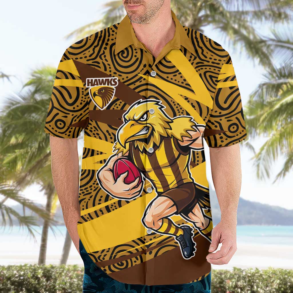 Hawthorn Hawks Australian Football Hawaiian Shirt Fierce Bird Mascot With Indigenous Pattern Art