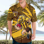 Hawthorn Hawks Australian Football Hawaiian Shirt Fierce Bird Mascot With Indigenous Pattern Art